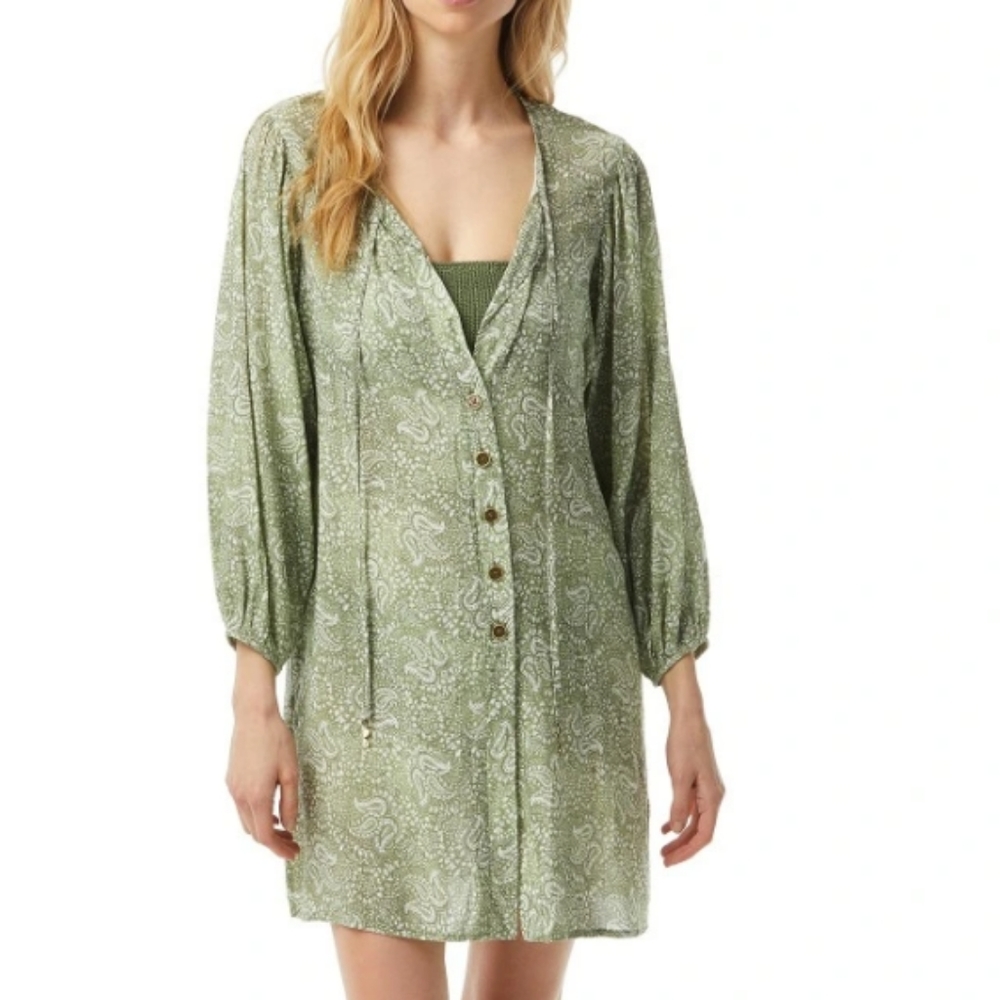 MK Mint Green Paisley Button Front Cover Up